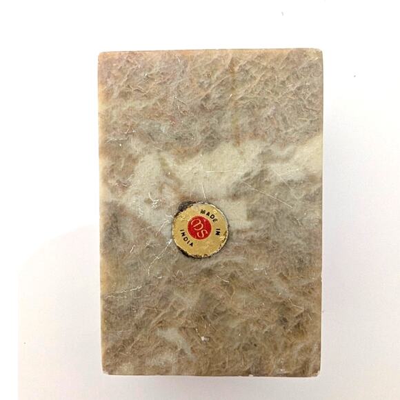 Vtg Beige Soapstone Marble Lidded Trinket Box Floral Inlay Rectangle India - Picture 10 of 16